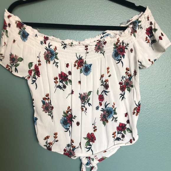 White floral off the shoulder crop top - Picture 2 of 2